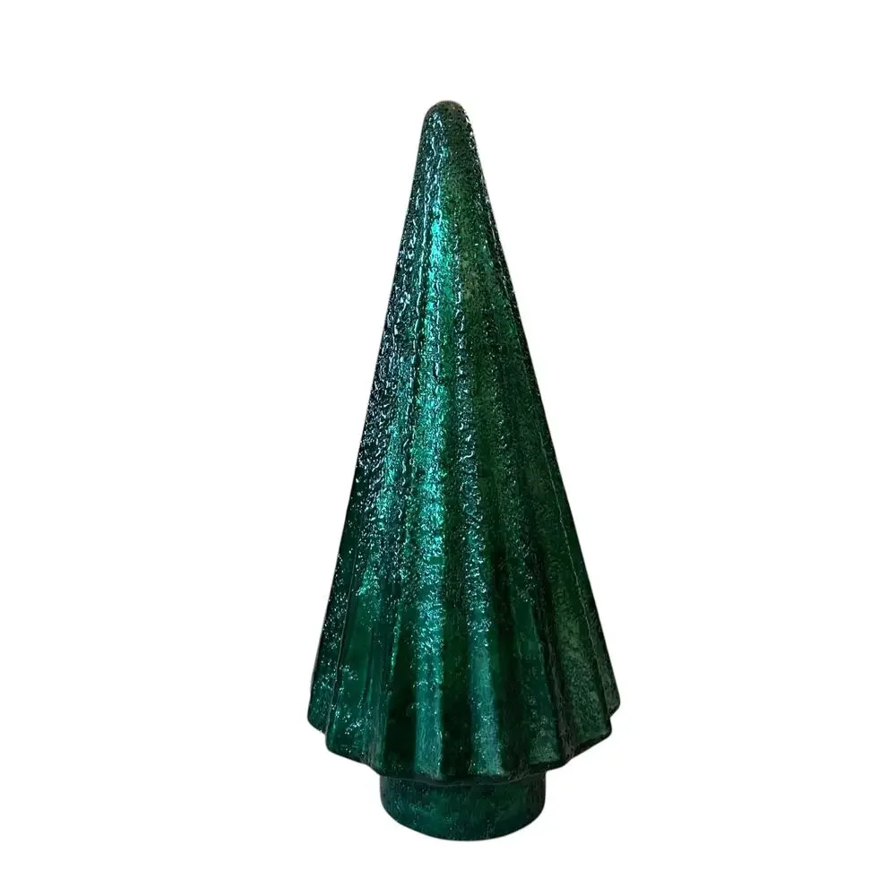 Illuminated Glass Christmas Tree 14.5in Iridescent GREEN Chic Holiday Decor New